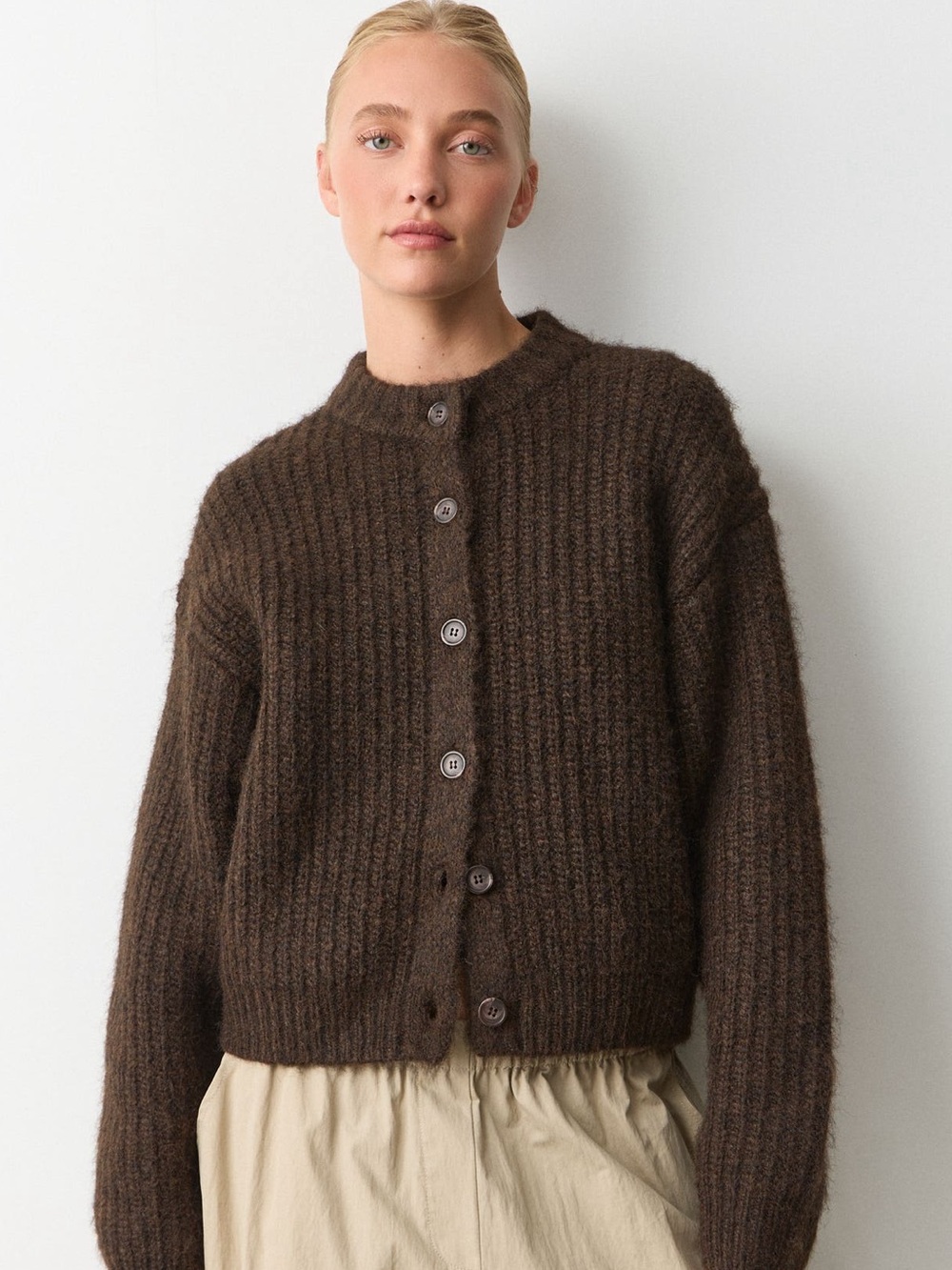 Glassons Chunky Ribbed Button Cardigan - Brown